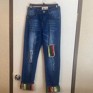 L&B Blue Boyfriend Jeans with Colorful Stripes